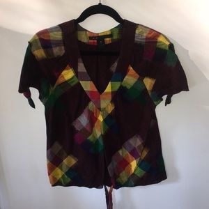 Rainbow plaid v neck